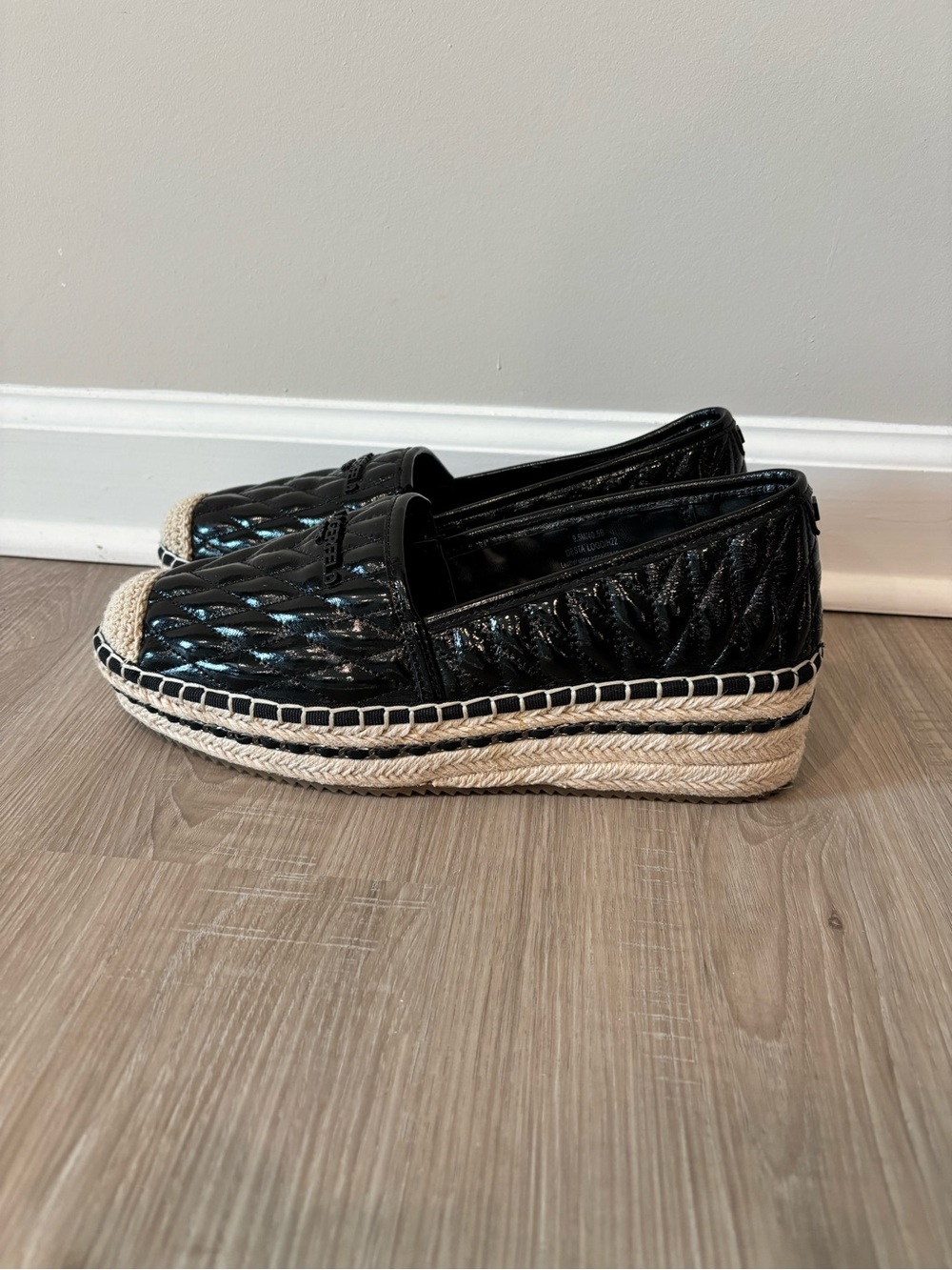 Karl Largerfield Black Quilted Espadrille Platform Slip-Ons